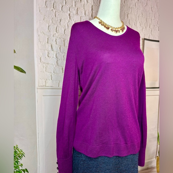 Talbots Rich Purple Crew Neck Sweater merino wool size large petite - Picture 4 of 7